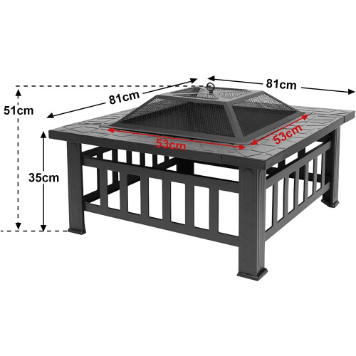 3-in-1 Square Fire Pit With Mesh Lid, Poker, BBQ Grill 1