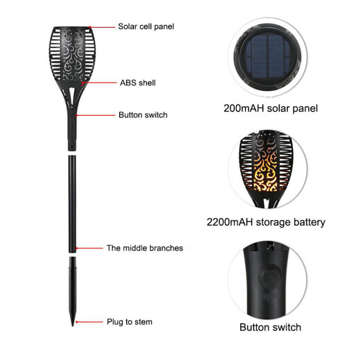 96LED Solar Power Torch Light Waterproof Flame Flickering Garden Lamp 2