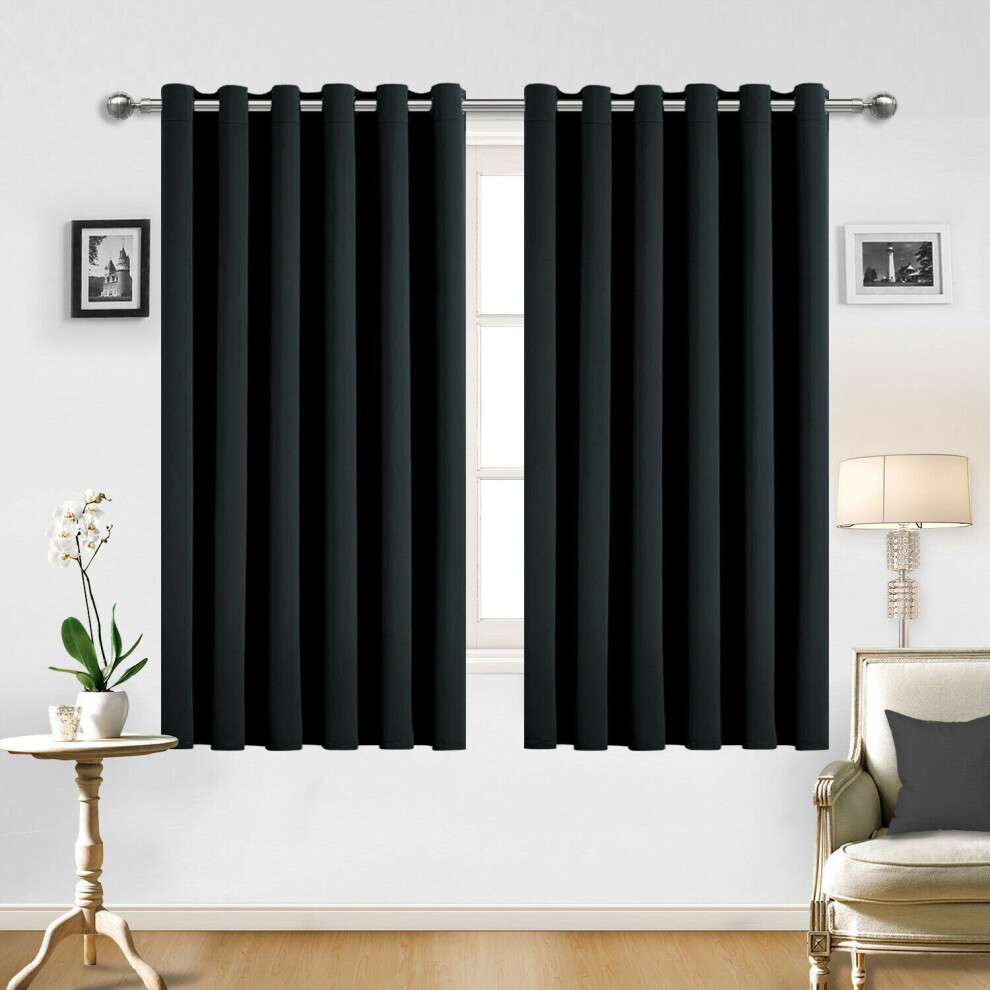 (Black, 46" x 54" (117cm x 137cm)) Bedroom Curtains Eyelet Ring Top Short Curtain