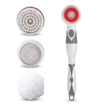 (grey) 4 in 1 Electric Bath Brush Massager Back-Rubbing Brush Long Handle Spinning Body Cleaning Spa Massage Shower Brush Sets
