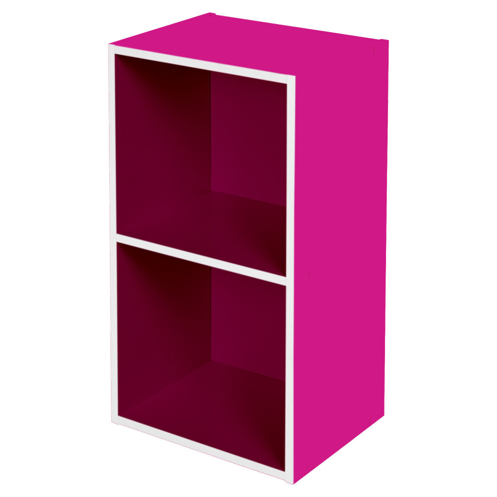 (Pink, 2 Tier) Wooden Bookcase 1 2 3 4 Cube Storage Unit Shelving Display Shelves Wood Shelf