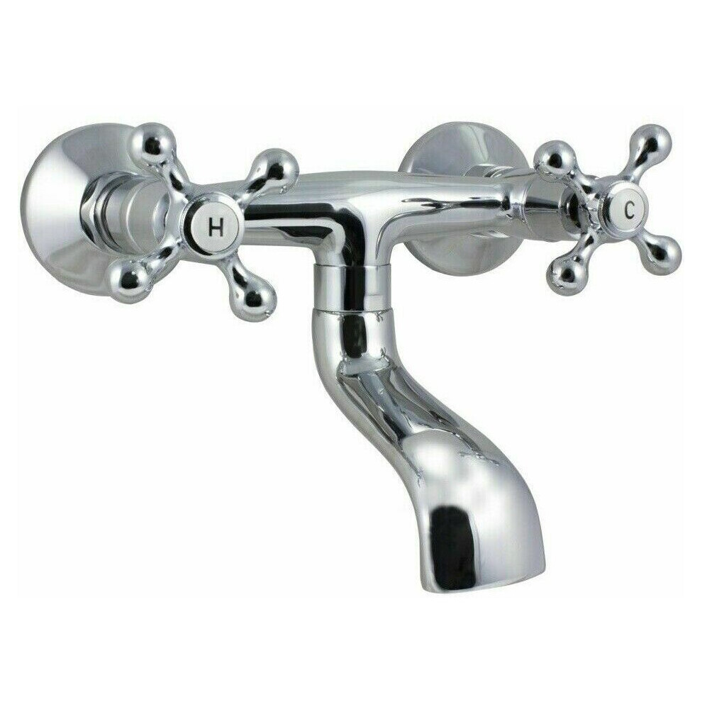 Traditional Victorian Wall Mounted Bath Filler Mixer Tap Chrome