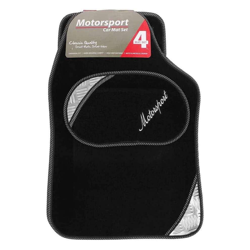Universal Car Mat Set Motorsport Pvc Trim Black/ 4 Pieces Silver/Black 5001452187436