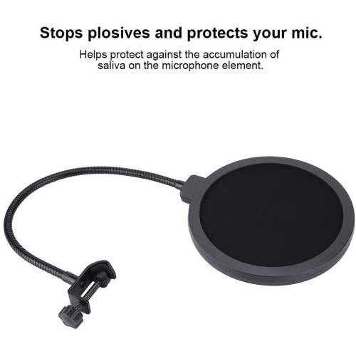 Mavis Laven Mic Pop Filter, Studio Recording Pop Shield with Clamp Spray Proof Cover 15.5cm 2