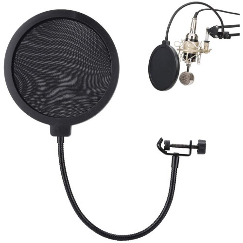 Mavis Laven Mic Pop Filter, Studio Recording Pop Shield with Clamp Spray Proof Cover 15.5cm