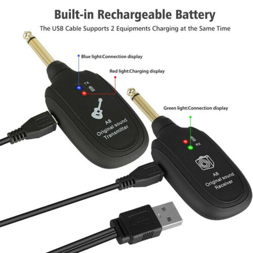 UHF Wireless Guitar System Transmitter & Receiver Rechargeable 50M Range 2