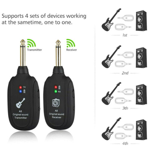 UHF Wireless Guitar System Transmitter & Receiver Rechargeable 50M Range