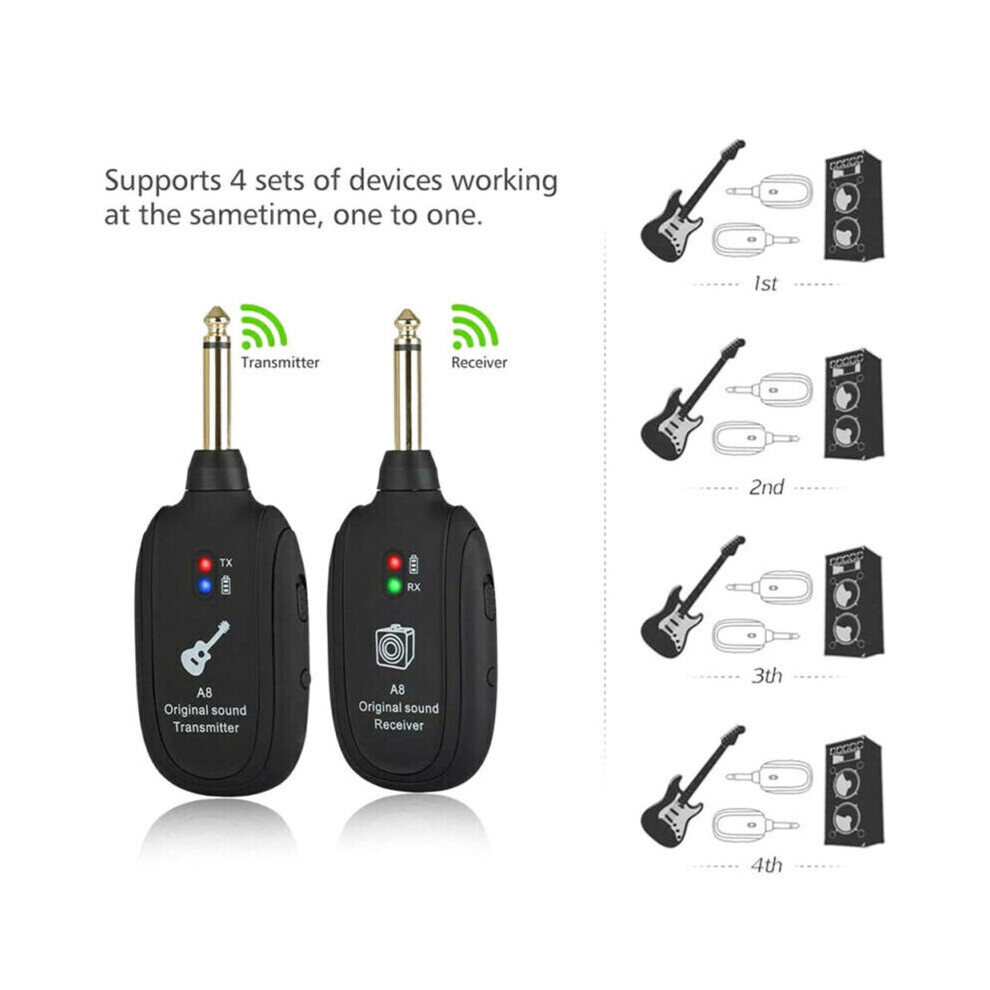 UHF Wireless Guitar System Transmitter & Receiver Rechargeable 50M Range