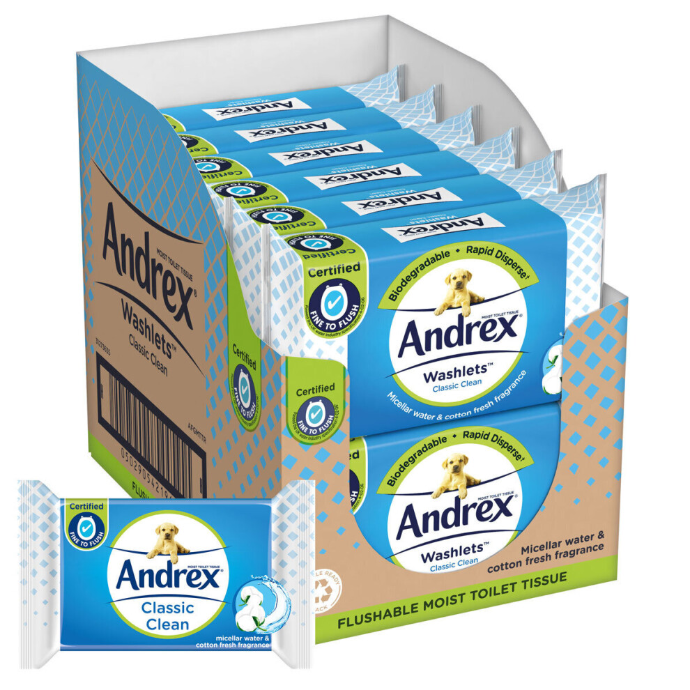 Andrex Washlets Classic Clean Flushable Moist Toilet Tissue 12 X 40