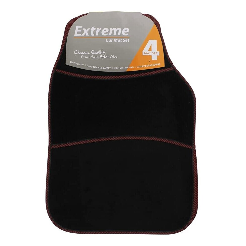 Universal Car Mat With Trim Extra Grip Under Foot Black/, 4 Pieces Red/Black 5055896222307