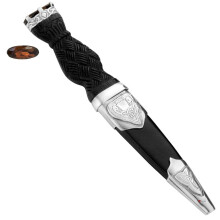Sgian Dubh Silver Celtic Entwined Birds and Smokey Quartz Cap