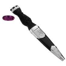 Sgian Dubh Plated Celtic Serpents and Amethyst Hued Cap Stone