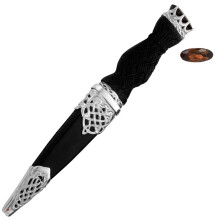 Sgian Dubh Sterling Silver Open Celtic Serpents and Smokey Quartz Cap