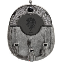 Rusk Dress Sporran 3 Tassels Studded Targe Celtic Arch Scottish Clan Name Crest
