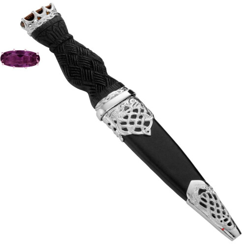Sgian Dubh Plated Open Knot and Amethyst Hued Cap on Weave Handle