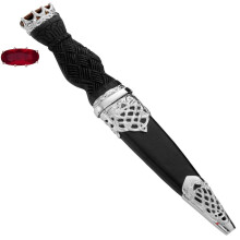 Sgian Dubh Plated Open Knot and Ruby Hued Cap on Weave Handle