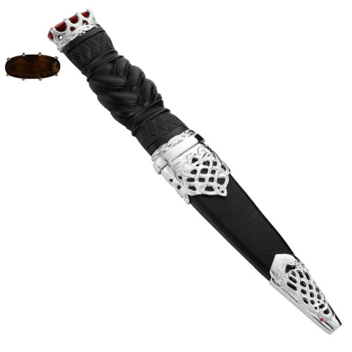 Sgian Dubh Plated Open Knot and Quartz Hued Cap on Braid Handle