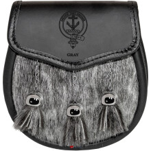Gray Semi Dress Sporran Fur Plain Leather Flap Scottish Clan Crest