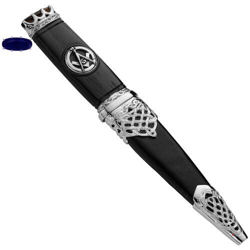Sgian Dubh Plated Masonic Celtic Inserts Sapphire Hued Top Stone