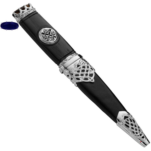 Sgian Dubh Plated Celtic Saltire Inserts Sapphire Hued Top Stone