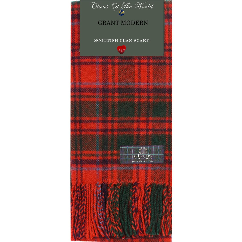 I Luv Ltd Grant Modern Tartan Clan Scarf 100% Soft Lambswool Brown
