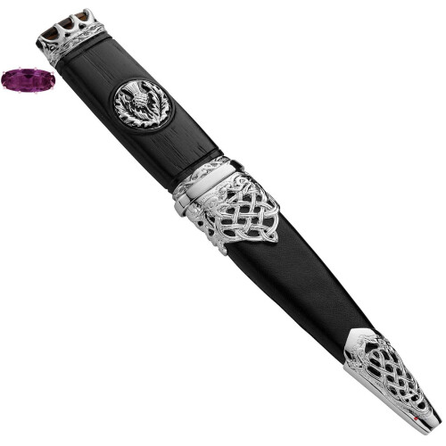 Sgian Dubh Plated Thistle Celtic Inserts Amethyst Hued Top Stone