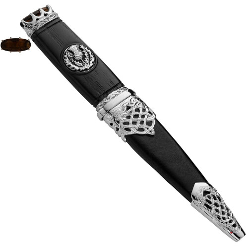 Sgian Dubh Plated Thistle Celtic Inserts Smokey Quartz Top Stone