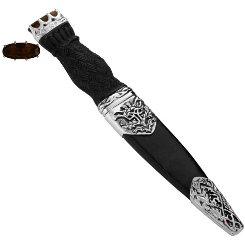 Sgian Dubh Plated Celtic Thistle Inserts and Smokey Quartz Top Stone