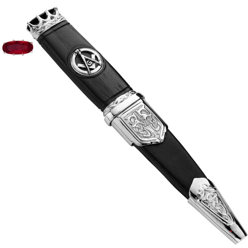 Sgian Dubh Plated Masonic and Celtic Detail and Ruby Hued Top Stone