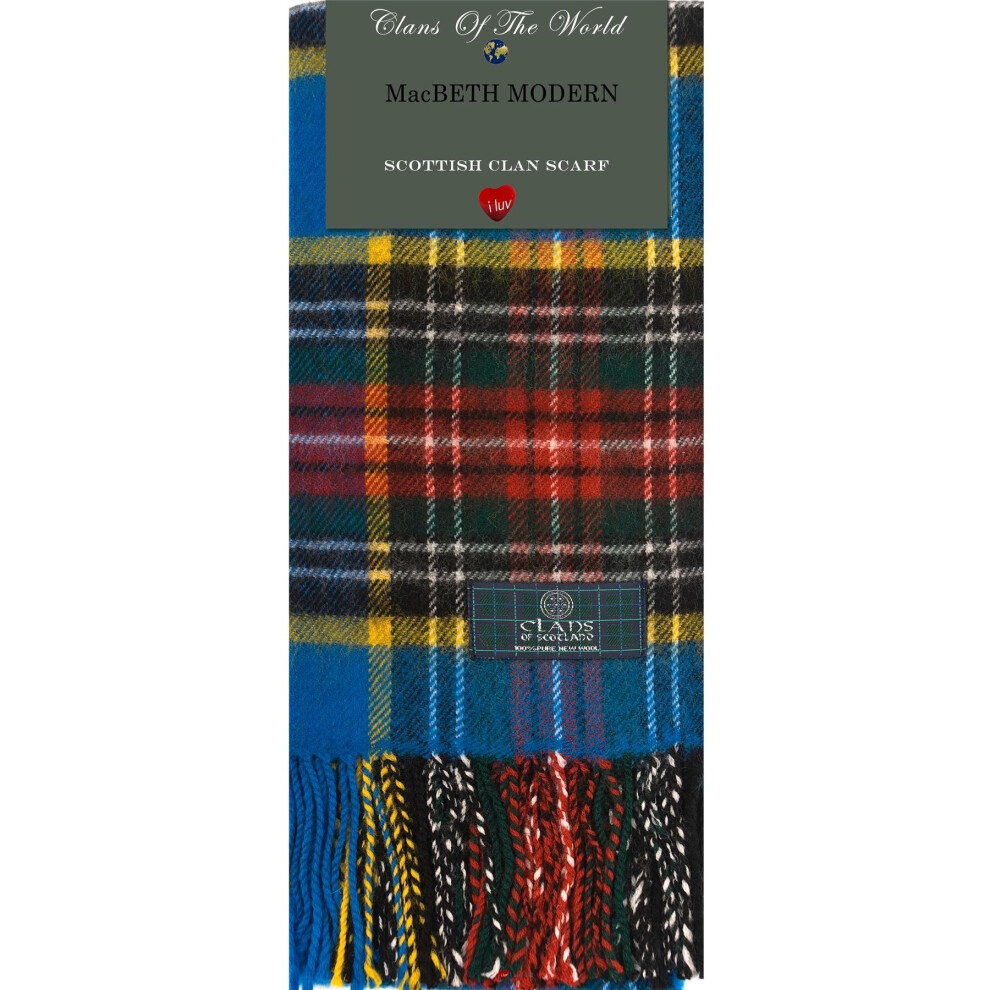 I Luv Ltd Macbeth Modern Tartan Clan Scarf 100% Soft Lambswool Brown