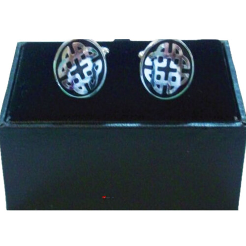 Scottish Celtic Knot Mens Chrome and Black Cufflinks Gift Boxed