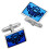 Cufflinks Sterling Silver Blue Enamelled Engraved Abstract Thistle 1