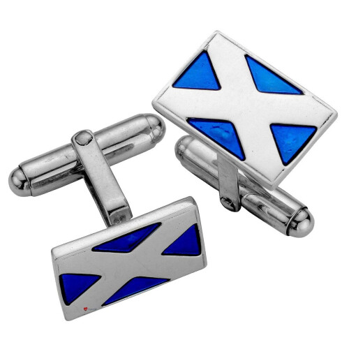 Cufflinks Sterling Silver Rectangular Blue Enamelled Scottish Saltire