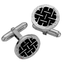 Cufflinks in Sterling Silver Round Contemporary Textured Weave Design