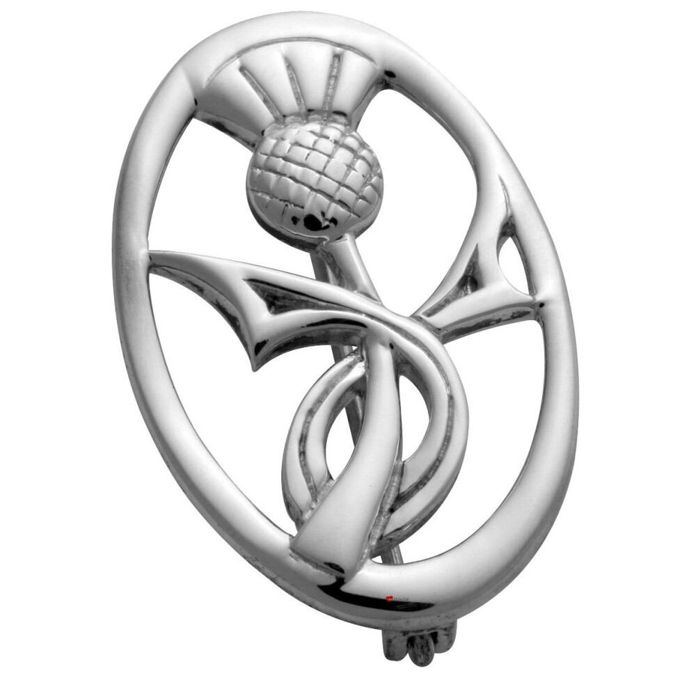 Sterling Silver Thistle Stylised Oval Brooch 34mm