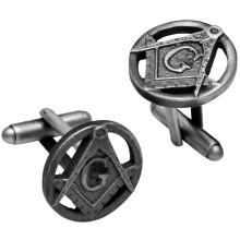 Cufflinks Plated Silver Finish Featuring Masonic Square & Compasses