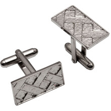 Cufflinks Plated Bright Palladium Rectangular Shape Basketweave Design