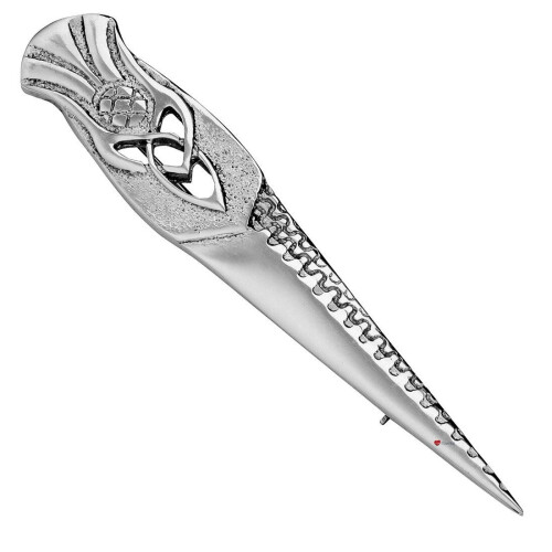 Pin Sterling Silver Styled Damascus Bladed Dirk Thistle Decorated 90mm