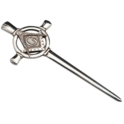 Kilt Pin Plated Bright Palladium Masonic Square & Compasses 100mm