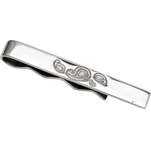 Tie Clip Slide Sterling Silver Slim Style Paisley Pattern Detail