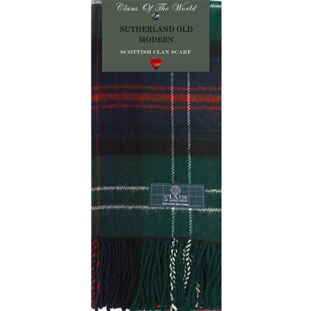 Sutherland Old Modern Tartan Clan Scarf 100% Soft Lambswool