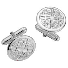 Cufflinks Sterling Silver Round Framed Celtic Knot Over St Andrew Cross