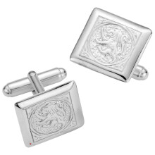 Cufflinks Sterling Silver Square Shape Lion Rampant Worn Relief