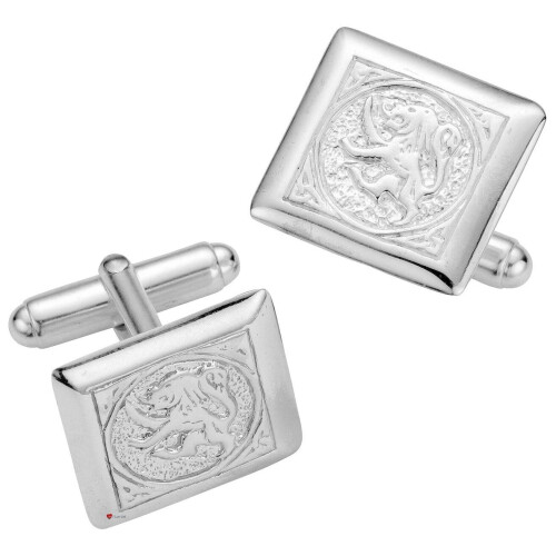 Cufflinks Sterling Silver Square Shape Lion Rampant Worn Relief