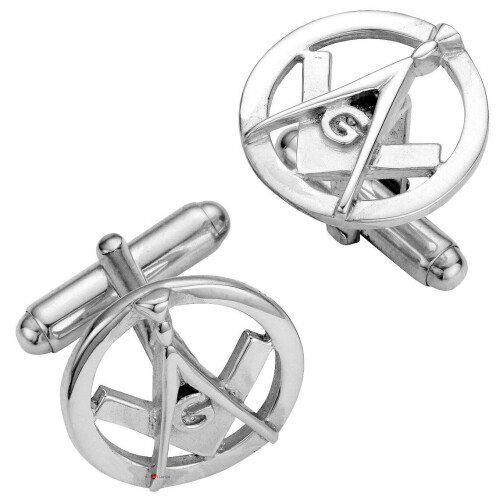 Cufflinks Sterling Silver Masonic Square & Compass Pierced Open Design