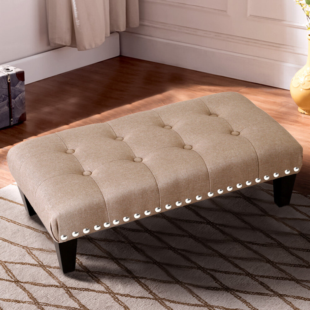 (Large Beige-71*37*20cm) Foot Rest Pouffe Stool Padded Seat Ottoman Footstool Chair Sofa Bench Stools