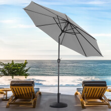 (Light Grey) 3M Large Patio Umbrella Outdoor Parasol with Base