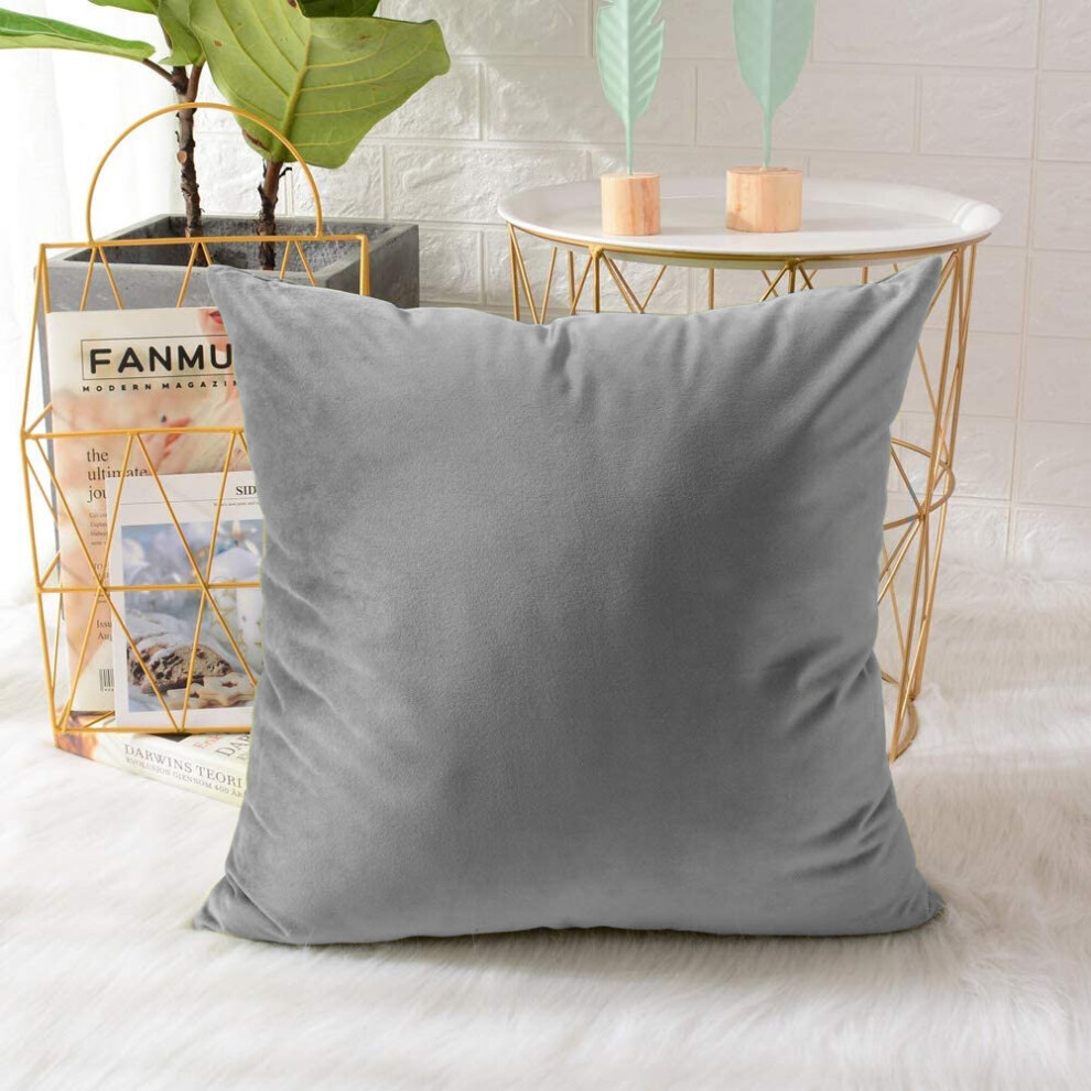 (Light Grey  (18" x 18" inch)) Velvet Soft Cushion Cover Sofa Bed Pillows 18"x 18