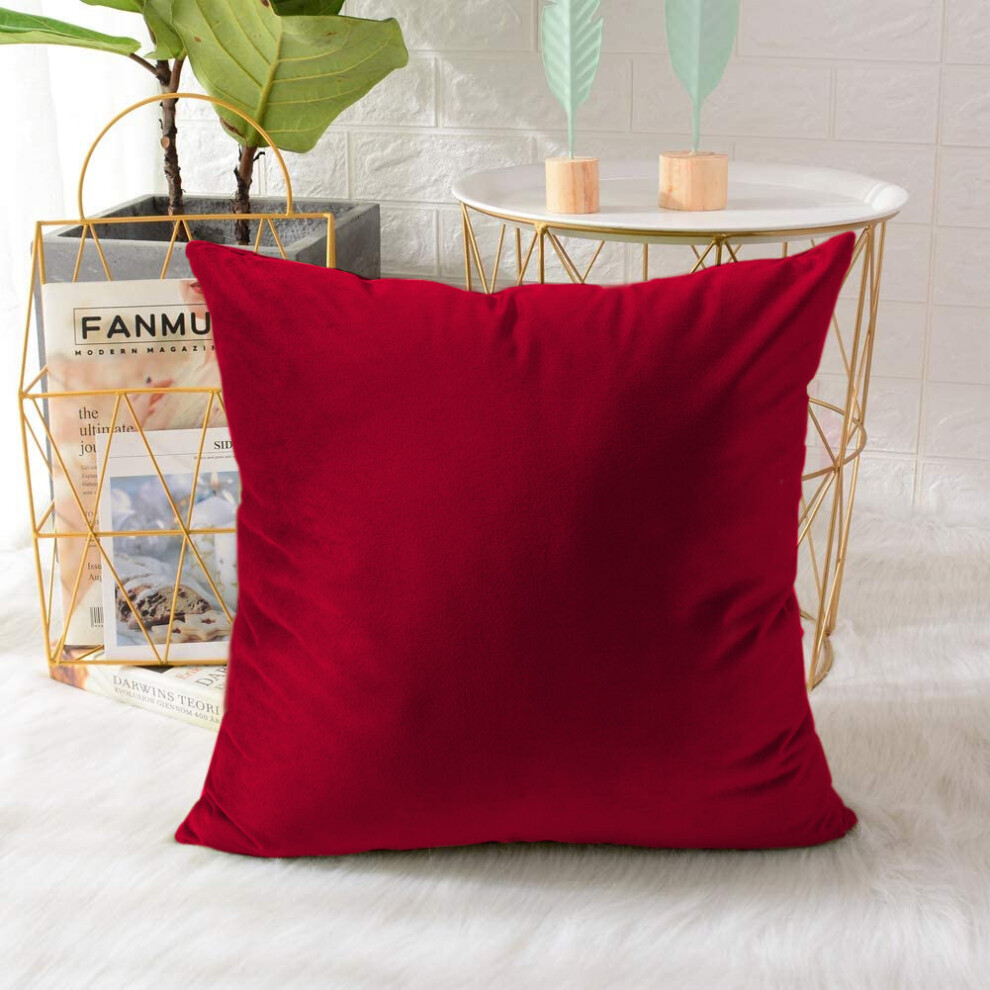 (Red (18" x 18" inch)) Velvet Soft Cushion Cover Sofa Bed Pillows 18"x 18