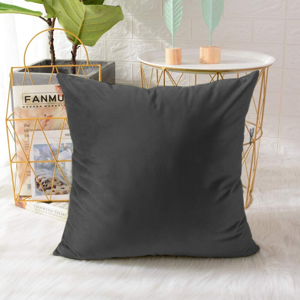 (Dark Grey (18" x 18" inch)) Velvet Soft Cushion Cover Sofa Bed Pillows 18"x 18